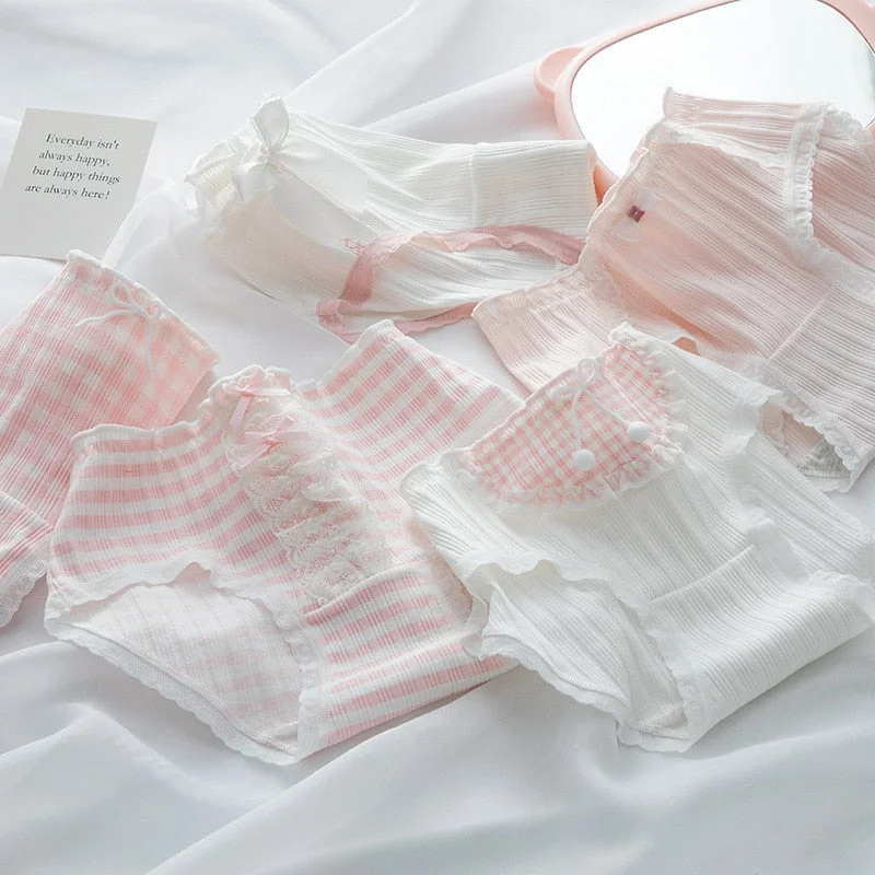 Women's Shapewear Lingerie Sets Dainty Pink Plaid Underwear