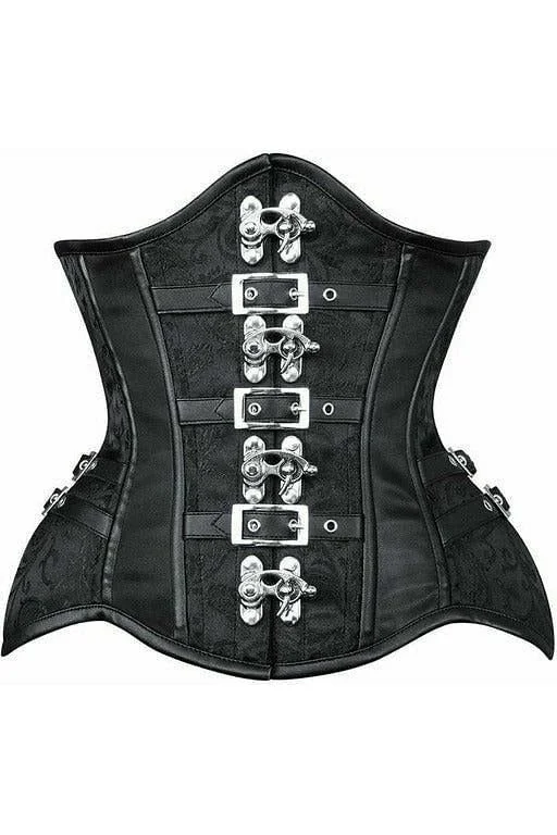 Top Drawer Black Brocade Steel Boned Underbust Corset w/Buckles