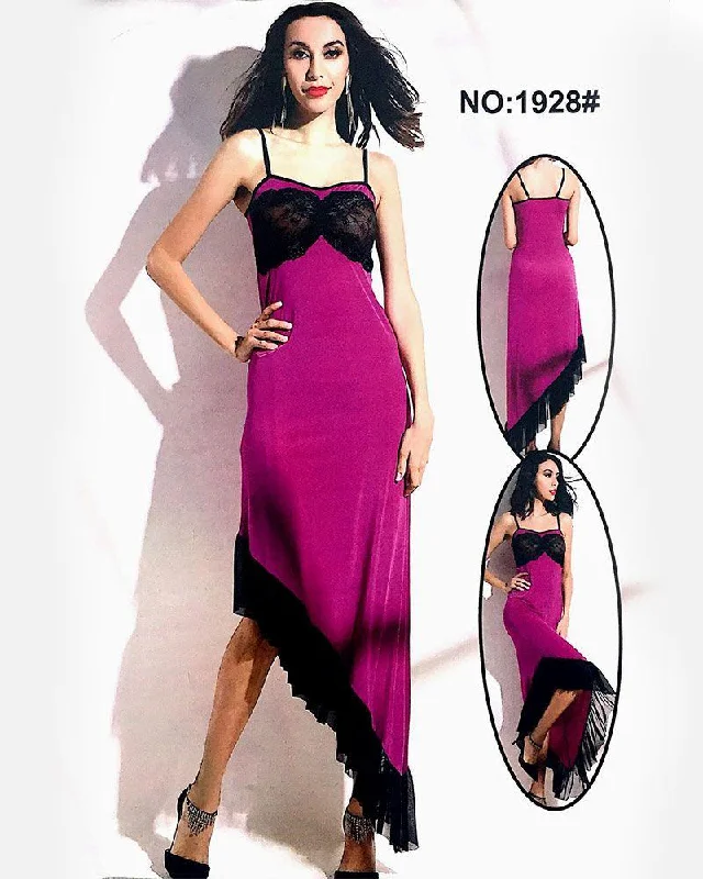 Sexy Lingerie for Women with Stockings Valentine Hot Purple Long Nighty - 1928