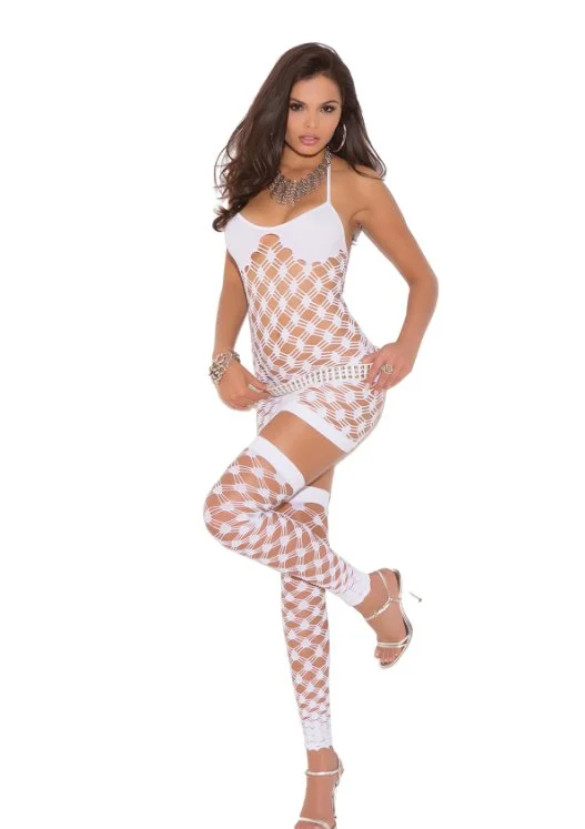 women sexy dresses for Venetian carnivalsDiamond Net Halter Dress, G-string and Thigh Highs White