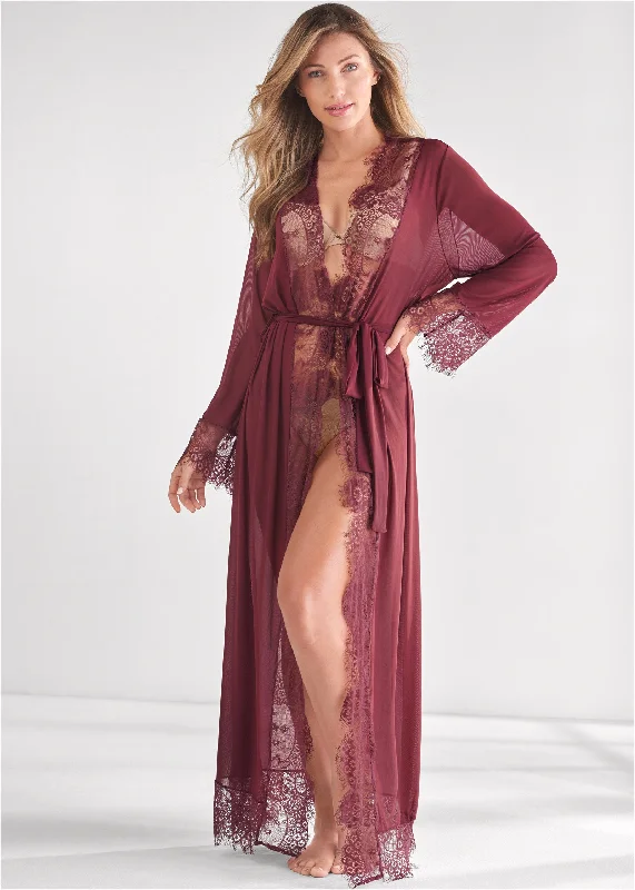 Long Sleeved Maxi Robe - Burgundy