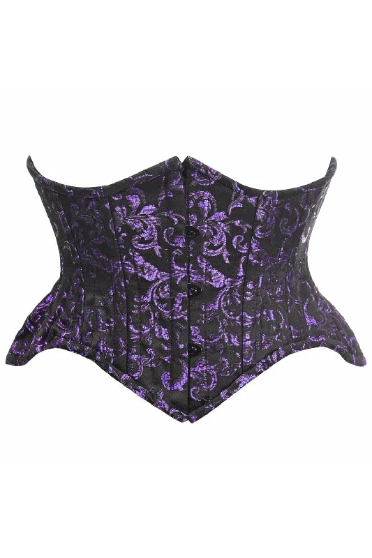 Top Drawer Black/Purple Brocade Double Steel Boned Mini Cincher Corset