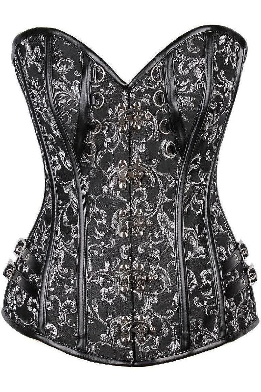 Top Drawer Brocade & Faux Leather Steel Boned Corset