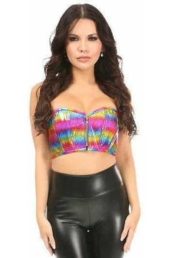 Lavish Rainbow Glitter Short Bustier Top