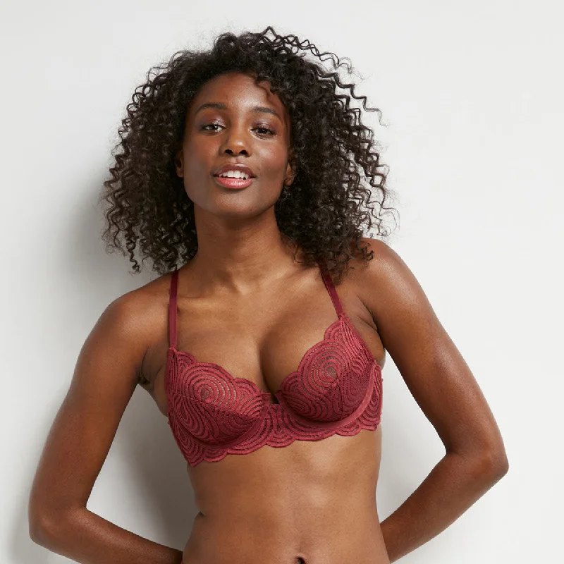 Breathable Bamboo Lingerie for Women Soutien-gorge emboitant à armatures en dentelle vague rouge Mod de Dim Breathable Bamboo Lingerie for Women Soutien-gorge emboitant à armatures en dentelle vague rouge Mod de Dim