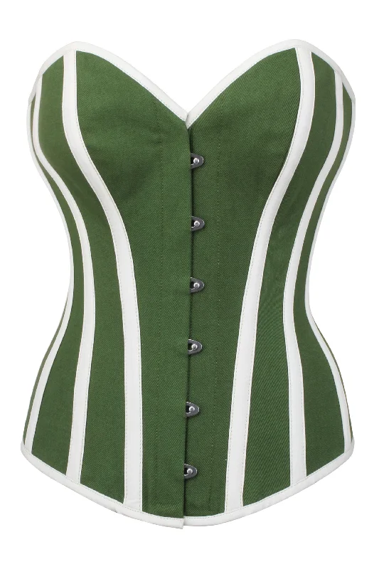 Green and White Single Layer Overbust Corset