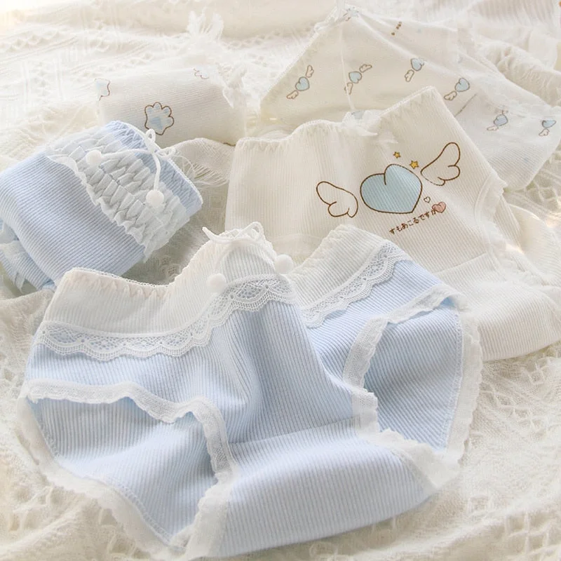 Plus Size Lace Lingerie for Women Blue Lace Cotton Sweetheart Undies