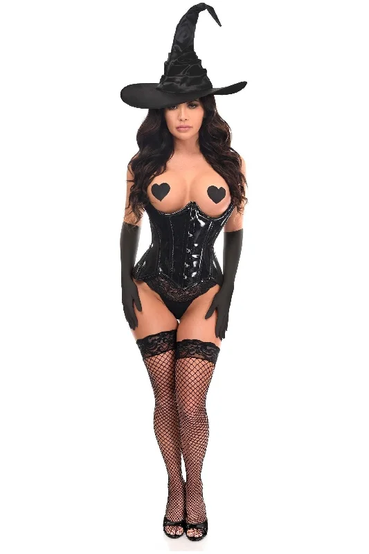 Top Drawer 3 PC Black Patent Witch Corset Costume