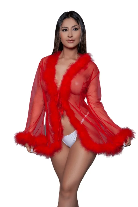 women robes for a work - from - home loungewear optionVintage Look Marabou Short Robe women robes for a work - from - home loungewear optionVintage Look Marabou Short Robe