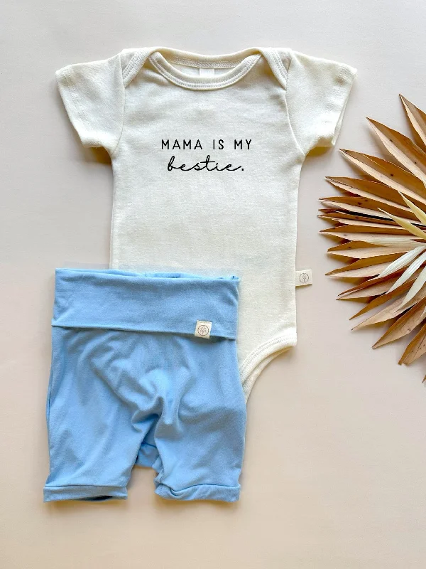 Mama Bestie | Bamboo Fold Over Shorties and Organic Cotton Bodysuit Set | Ocean