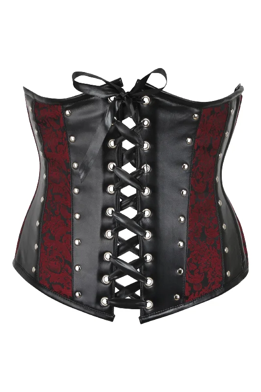 workout women bustiers and corsets supportRed Brocade & PVC Underbust with Front & Rear Closure