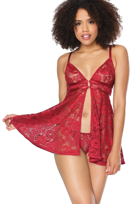 Floral Lace Babydoll Thong Set