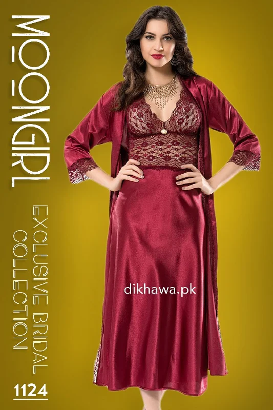 women robes with a dropped - shoulder designMoongirl - Exclusive Bridal Wedding Nightwear 2Pc Long Nighty Set with Robe 1124 - Turkish Brand women robes with a dropped - shoulder designMoongirl - Exclusive Bridal Wedding Nightwear 2Pc Long Nighty Set with Robe 1124 - Turkish Brand