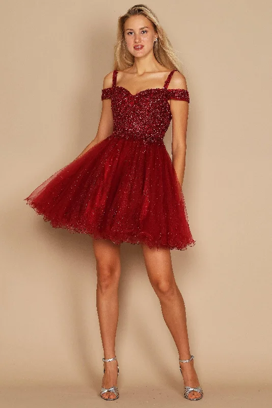 women sexy dresses made of stretchy fabricShort Sparkle Off Shoulder Prom Dress