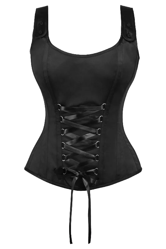 bridesmaid women bustiers and corsetsBlack Satin Overbust Corset with zip fastening and button detail straps bridesmaid women bustiers and corsetsBlack Satin Overbust Corset with zip fastening and button detail straps