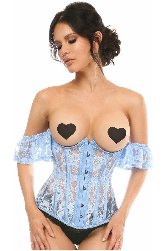 Lavish Sheer Lt Blue Lace Underbust Underwire Corset w/Ruffle Sleeve