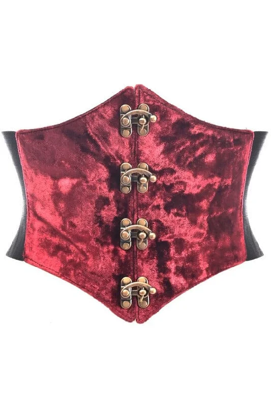 high - waisted women bustiers and corsetsLavish Dark Red Crushed Velvet Corset Belt Cincher w/Clasps high - waisted women bustiers and corsetsLavish Dark Red Crushed Velvet Corset Belt Cincher w/Clasps