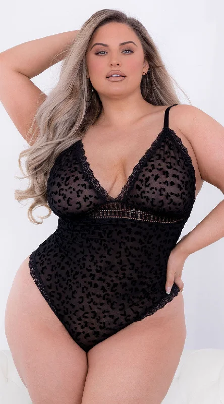 Eco-Friendly Organic Lingerie for Women Plus Size Velvet Burnout Animal Teddy