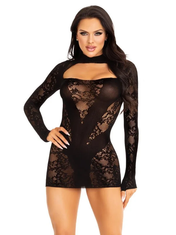 women sexy dresses for black - tie eventsLace Mini Dress with Gloved Sleeve Black