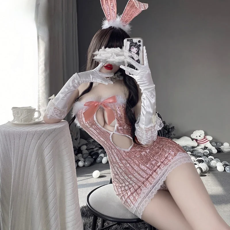 Vintage Inspired Lingerie for Women Soft Velour Bunny Set