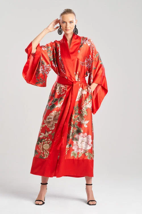 Kairaku Garden Charmeuse Drop Sleeve Silk Robe