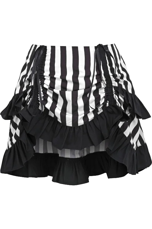 White/Black Striped Ruched Bustle Skirt