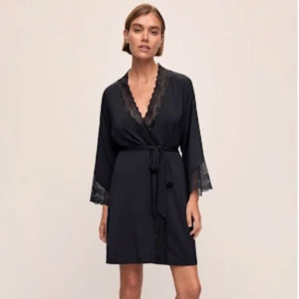 Eberjey Lara Short Robe R4030 in Black