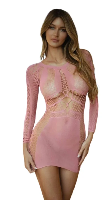 women sexy dresses for Latin dance nightsLong Sleeve Dress with Cut Outs Dusty Pink