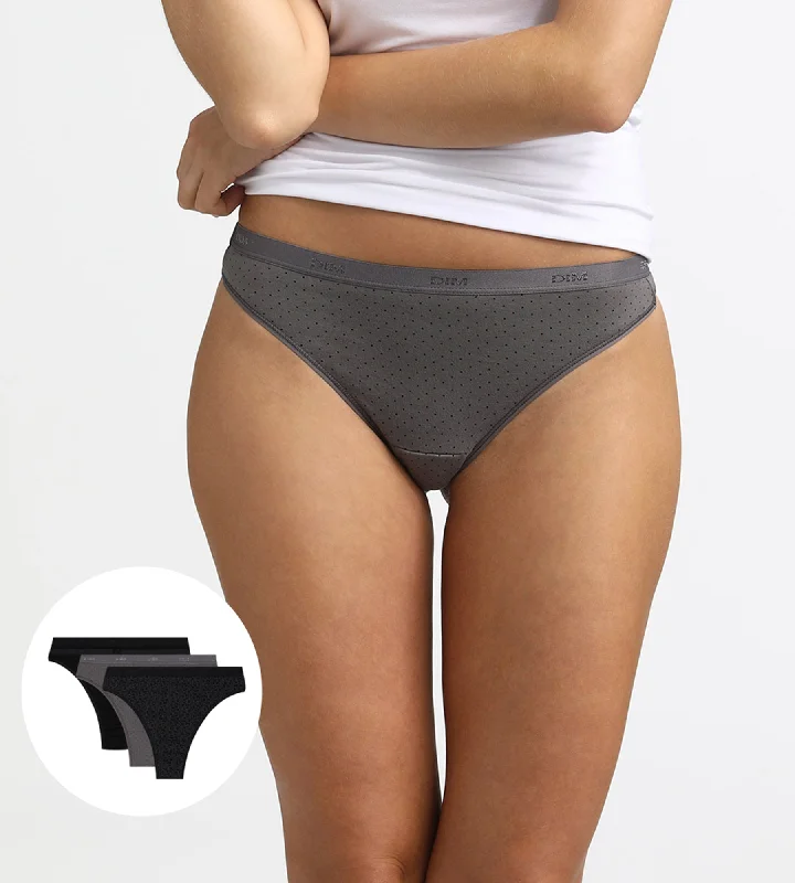 Affordable Lingerie for Women Lot de 3 strings noirs et gris Les Pockets Coton Stretch