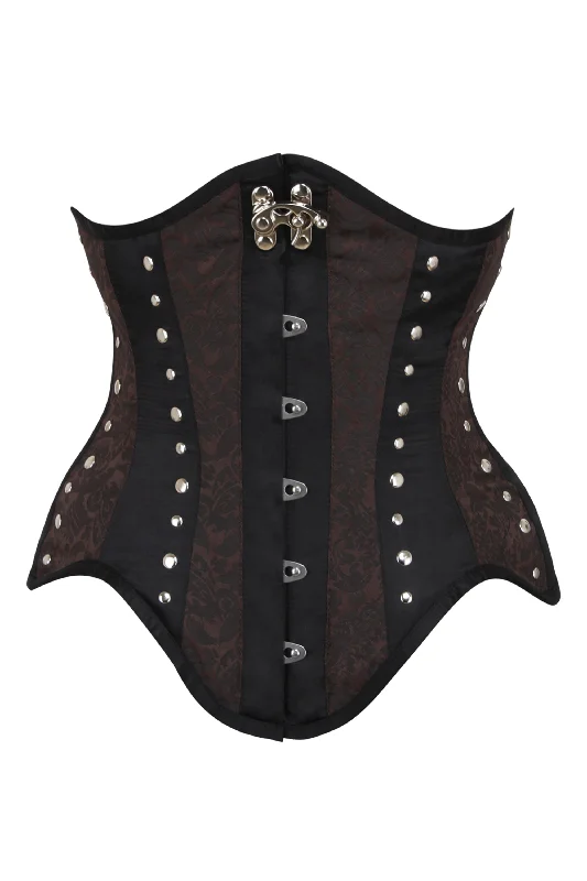 Gothic women bustiers and corsets aestheticBrown and Black Underbust Steampunk Corset With Steel Busk and Swing Hook Gothic women bustiers and corsets aestheticBrown and Black Underbust Steampunk Corset With Steel Busk and Swing Hook
