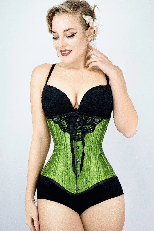 Green Longline Underbust With Black Bow And Lace Detail