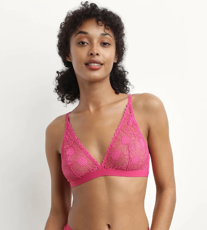 Women's High Waist Lingerie Bodysuits Soutien-gorge triangle en tulle et dentelle Fuchsia Fais-Moi Une Fleur
