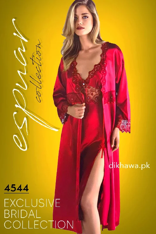 women robes with a sheer panel for a touch of allureEspuar - Exclusive Bridal Wedding Honeymoon 2Pc Long Nighty Set with Robe Maroon 4544 - Turkish Brand women robes with a sheer panel for a touch of allureEspuar - Exclusive Bridal Wedding Honeymoon 2Pc Long Nighty Set with Robe Maroon 4544 - Turkish Brand