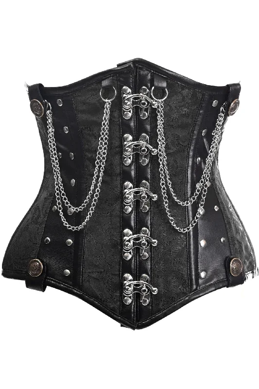 boned women bustiers and corsets structureTop Drawer Black Brocade Steel Boned Underbust Corset w/Chains and Clasps boned women bustiers and corsets structureTop Drawer Black Brocade Steel Boned Underbust Corset w/Chains and Clasps