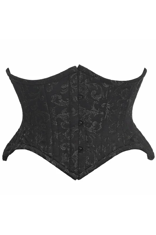 Top Drawer Black/Black Brocade Double Steel Boned Mini Cincher Corset