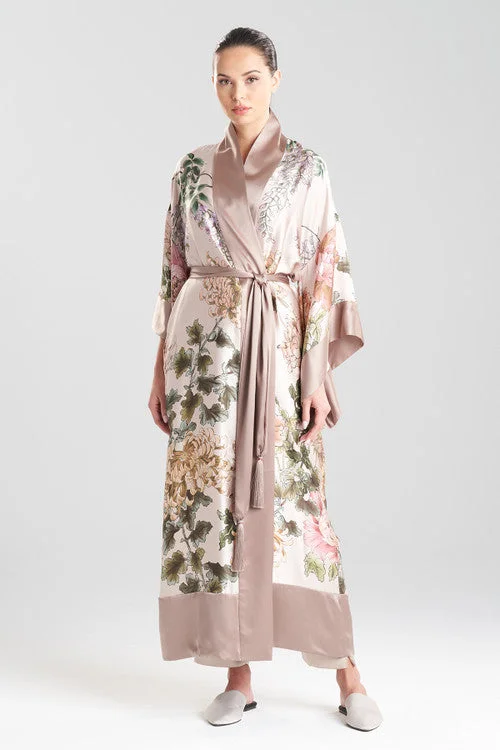 Kairaku Garden Charmeuse Drop Sleeve Silk Robe