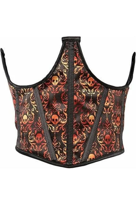 Lavish Orange & Black Skull Satin Open Cup Waist Cincher