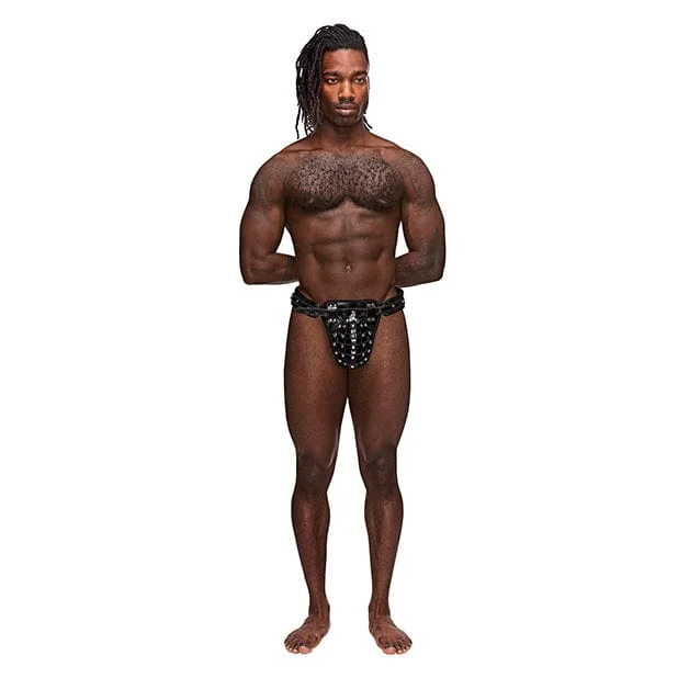 Male Power - Leather Taurus Adjustable Buckle Thong Underwear O/S (Black)