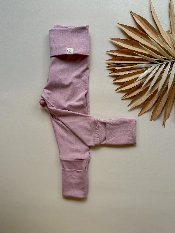 *Preorder* Fold-Over Footie Bamboo Leggings | Dusty Pink