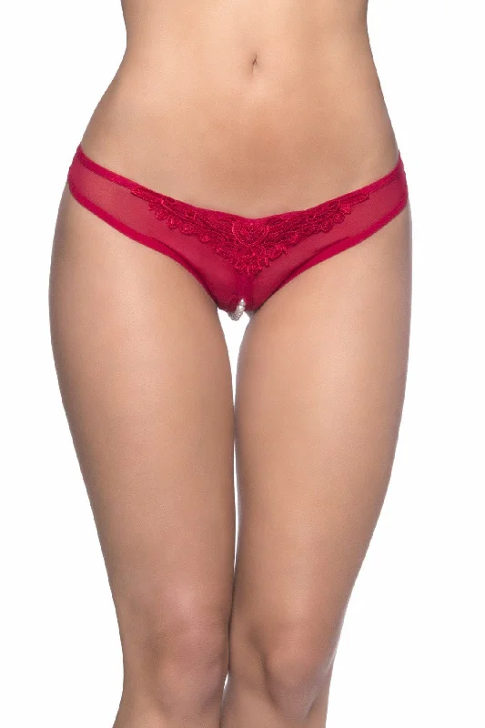 Crotchless Thong With Pearls And Venise Detail