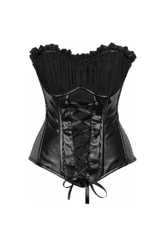 Top Drawer Black Faux Leather Lace-Up Steel Boned Corset