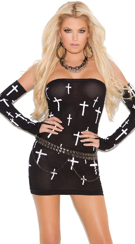 women lounge dress with a moisture - wicking fabric for active loungingBlack Mesh Cross Print Chemise