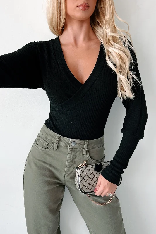 Ruffled Bodysuits with a Playful and Feminine TouchKaelin Long Sleeve Surplice Bodysuit (Black) Ruffled Bodysuits with a Playful and Feminine TouchKaelin Long Sleeve Surplice Bodysuit (Black)