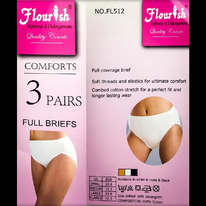 Pack Of 3 Full Cotton Briefs Panties - 512 - Flourish