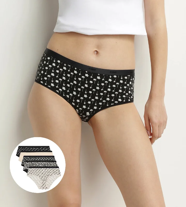 Sexy Lingerie for Women with Stockings Lot de 5 boxers coton stretch motif floral Blanc et Noir Les Pockets