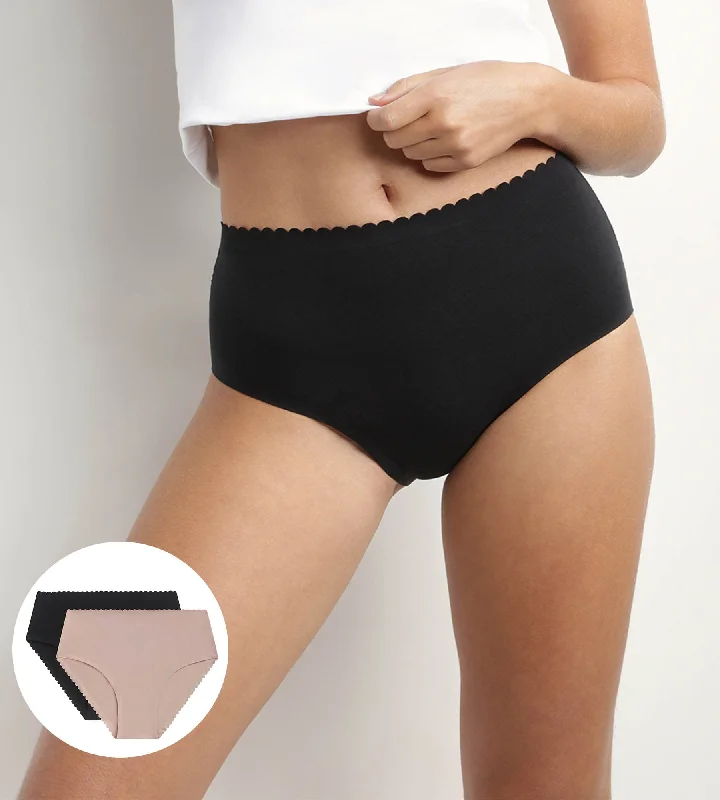 Women's High Waist Lingerie Bodysuits Lot de 2 culottes hautes en coton stretch Chair Noir Body Touch Easy Women's High Waist Lingerie Bodysuits Lot de 2 culottes hautes en coton stretch Chair Noir Body Touch Easy