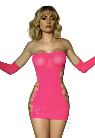 women sexy dresses for 40th birthday celebrationsStarry Rhinestone Dress and Gloves Hot Pink women sexy dresses for 40th birthday celebrationsStarry Rhinestone Dress and Gloves Hot Pink