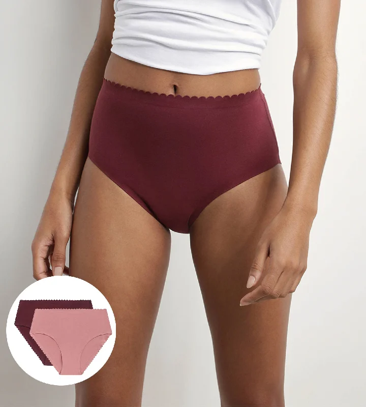 Women's Silk Lingerie Sets Lot de 2 culottes hautes en coton stretch Rose Rubis Body Touch Easy
