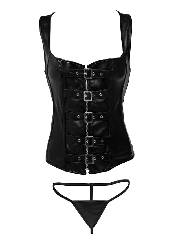 Strict Lace-Up Corset Vest and Thong