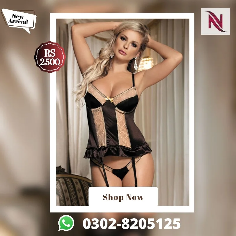 Affordable Lingerie for Women Luxurious Teddy with Garter Deluxe Satin Lace Lingerie - 5305